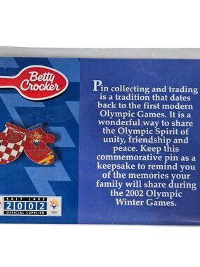 Betty Crocker Lapel Pin Salt Lake 2002 Olympics Mittens Red Commemorative Carded